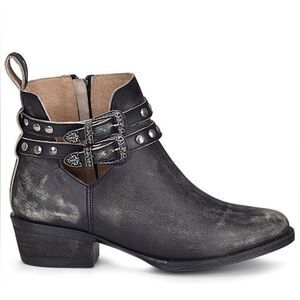 Circle G Black Corral Leather Distressed Studded Harness Belt Round Toe Booties